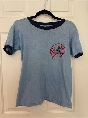 Vintage Yankees Light Blue Ringer Baby Tee